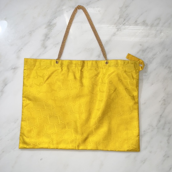 Vintage Bag by Roberta Di Camerino Yellow Vinyl Lining Gold Chain Handles - Picture 2 of 4